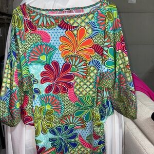 Trina Turk Multicolor Geometric Floral Top